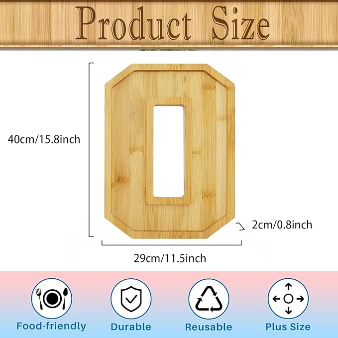 15.8'' Wood Charcuterie Fillable Board Box, Reusable Alphabet Number Shaped Form Tray for Birthday Anniversaries, Serving Tray for Birthday Party Decor Serving Plates Display Candy Cake (Number 0)