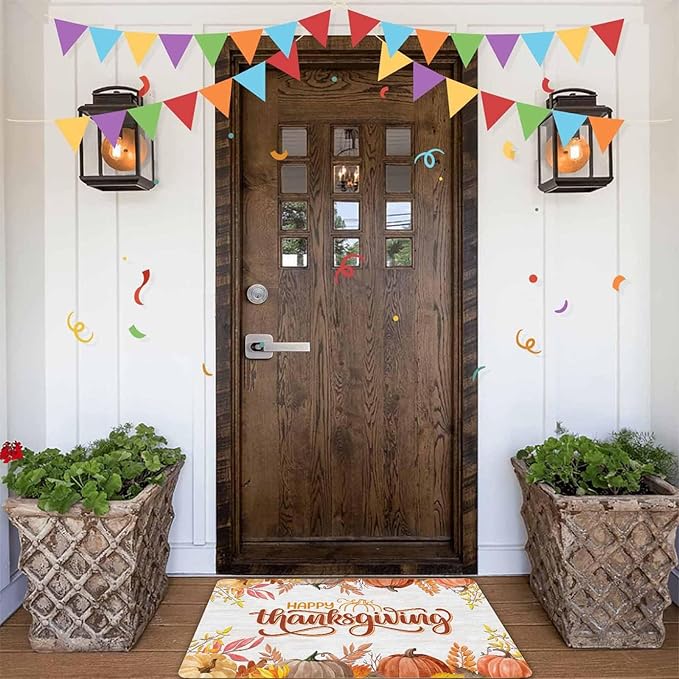 InterestPrint Happy-Thanksgiving Door Mat for Indoor Outdoor Home Decor Autumn Harvest Vintage Door Mats for Autumn Halloween Thanksgiving, 30"x18"inch