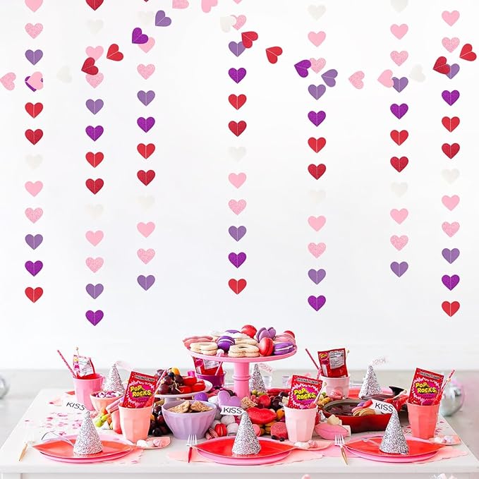 Hot-Pink Purple-Red Party-Decorations Heart-Garland - 62ft Women Girl Hanging Streamers Banner, Mothers Day Birthday Bachelorette Engagement Bridal Baby Shower Backdrop Decor Supplies Burgleda