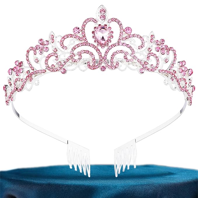 Tiara Crowns for Women,Princess Crown for Girls Crystal Queen Tiaras for Birthday Christmas Costume Bride Wedding Prom-Pink