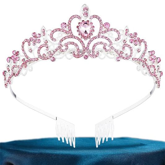 Tiara Crowns for Women,Princess Crown for Girls Crystal Queen Tiaras for Birthday Christmas Costume Bride Wedding Prom-Pink