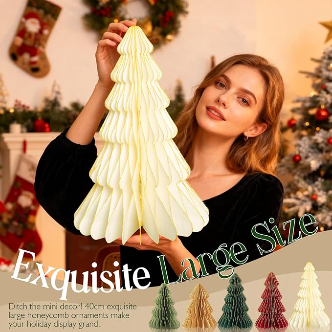 5Pcs Large Christmas Table Decorations Paper Christmas Trees, Light Up Honeycomb Xmas Tree Centerpieces for Tables for Christmas Frozen Winter Wonderland Party Vintage Home Decor, 12/14/16 Inch