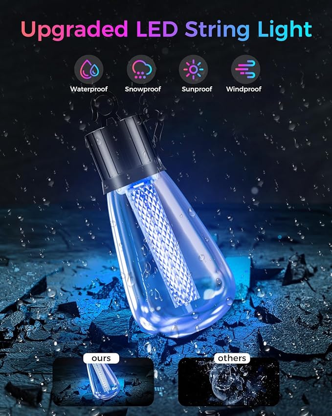 litogo 120FT Color Changing Outdoor String Lights with Remote - Dimmable LED RGB Patio Lights for Outside with Shatterproof Waterproof Edison Bulbs for Yard Gazebo Party Wedding Holiday