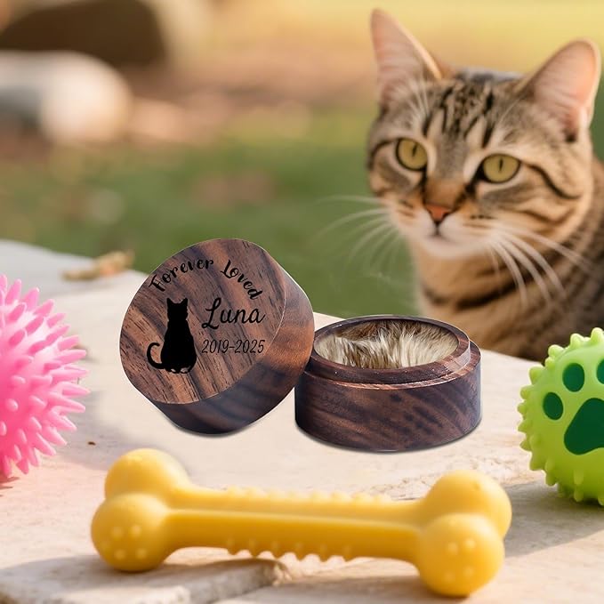 Personalized Pet Memorial Keepsake Box, Engraved Wooden Urn for Cat/Dog Ashes, Custom Name & Date Memorial Box, Sympathy Gift for Loss of Pet (Solid Wood Cover)