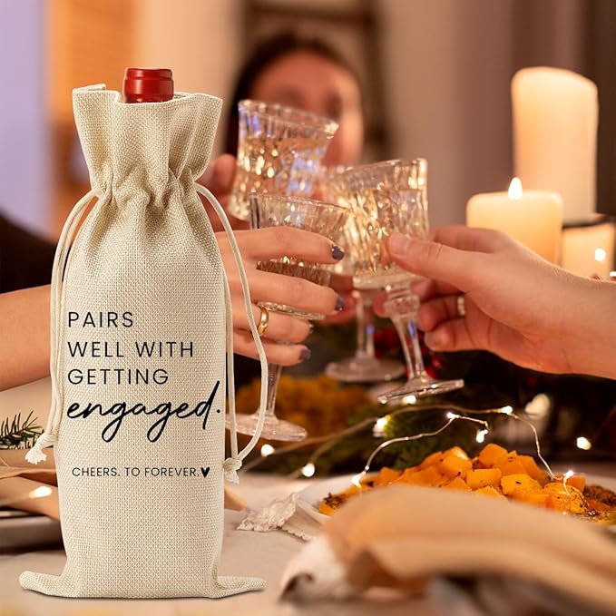 FBCCZEY 2pc Engaged Wine Bag Engagement Gifts for New Couples Her Engagement Party Decorations Pairs Well with Getting Engaged Wine Bottle Bag Champagne Bottle Wraps Bags
