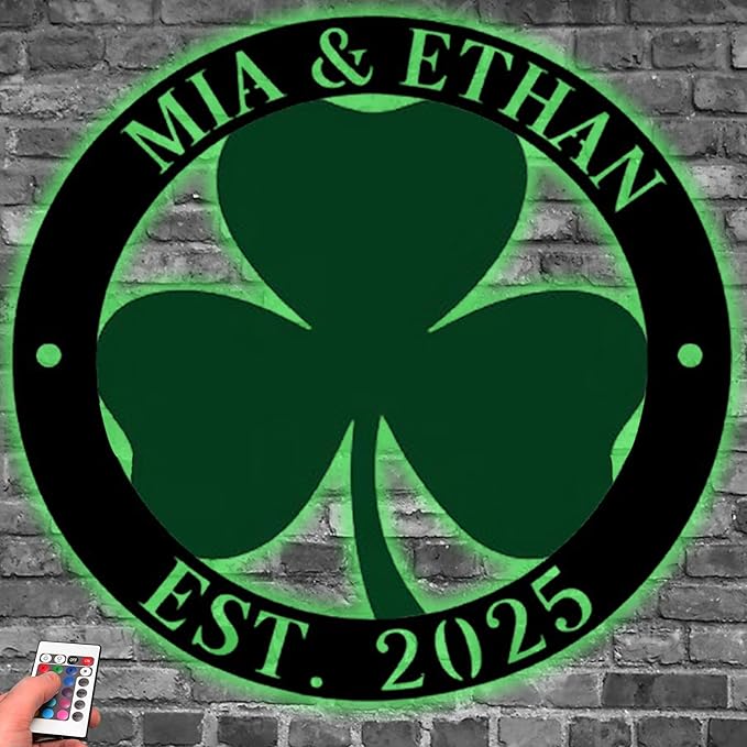 Personalized St. Patrick's Day Shamrock Metal Sign – Custom Lucky Irish Door Wreath, LED Wall Art, Festive Decoration for Home, Front Door, and Holiday Celebrations Gifts for Family Lover Dad Grandpa
