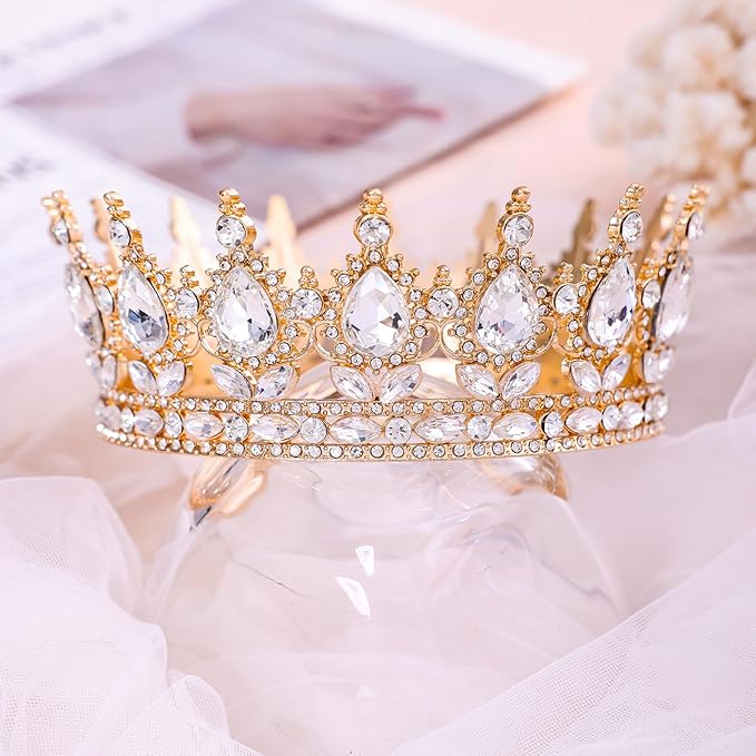 Gold Queen Crown for Women Crystal Tiara for Girl Rhinestone Wedding Headband for Bride Hair Accessories for Costume Birthday Party Prom Gifts