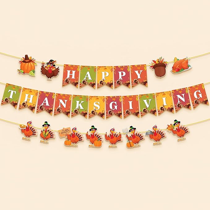 KatchOn, Happy Thanksgiving Banner - 10 Feet, No DIY | Pumpkin Turkey Decorations, Thanksgiving Decorations Indoor, Outdoor, Home | For Fall Decor, Harvest Decoration, Party Supplies
