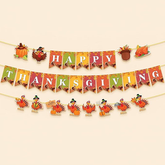 KatchOn, Happy Thanksgiving Banner - 10 Feet, No DIY | Pumpkin Turkey Decorations, Thanksgiving Decorations Indoor, Outdoor, Home | For Fall Decor, Harvest Decoration, Party Supplies