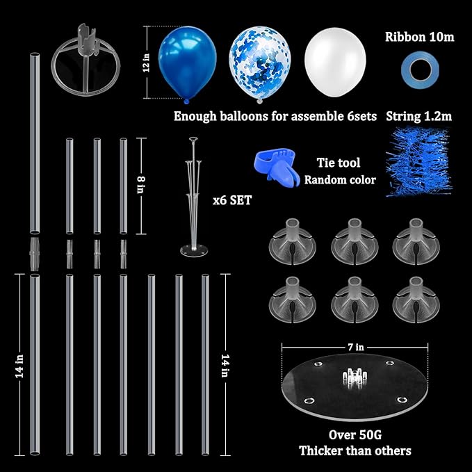 6 Set Balloon Stand with Blue Balloons Centerpiece Table Decorations Birthday Graduation Bridal Shower Wedding Anniversary Father's Day Retirement New Years Decorations 2025