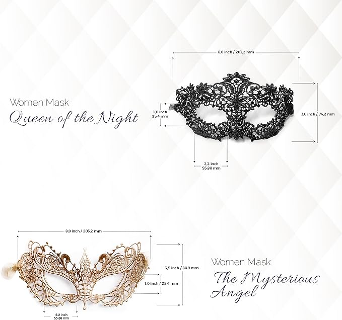 Masquerade Mask for Couples Women and Men - 3 Pack Venetian Gold and Black Lace, Mardi Gras Mask