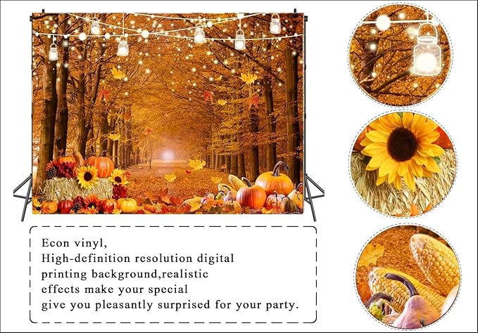 LTLYH 7x5ft Fall Forest Photography Backdrop Fall Harvest Backdrop Thanksgiving Background Pumpkin Decoration Party Backdrops Fall Photo Backdrop 185