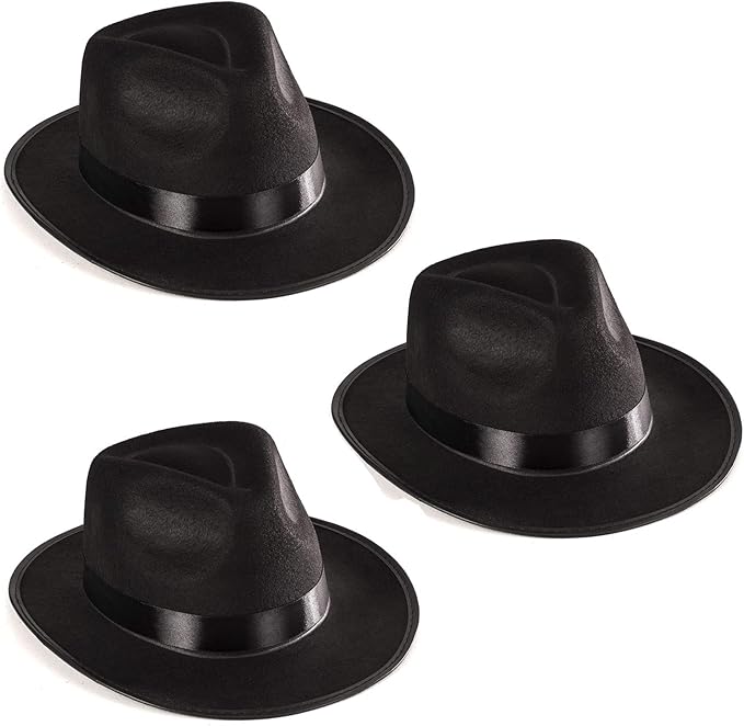 Funny Party Hats Black Gangster Hat - Black Fedora Hats - Costume Hats - Costume Accessories