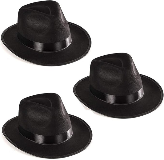Funny Party Hats Black Gangster Hat - Black Fedora Hats - Costume Hats - Costume Accessories