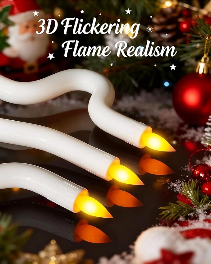 COOLWUFAN Christmas Window Candles, 3 Pcs Flameless Taper Candles with Remote Timer, Battery Operated Dripless LED Flickering 3D Flame, Holiday Decor for Home, Party (White Base)