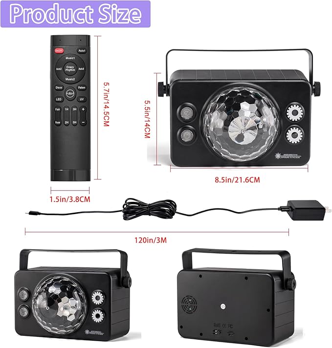 Disco Ball Light Party Lights Sound Activated with Remote Control for Parties Strobe Stage Lighting for Home Dance Karaoke Club Birthday Wedding Christmas Halloween Decor