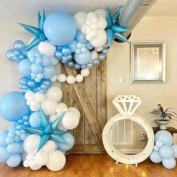 Pastel Blue Balloons 113 Pcs, Light Baby Blue Latex Balloon Arch Garland Kit 18 12 10 5 Inch, Different Sizes Macaron Pale Blue Helium Party Balloons for Birthday Baby Shower Wedding Party Decorations