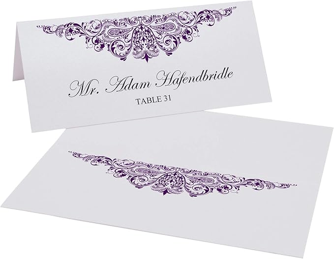 Paisley Place Cards, Eggplant (Choose Color), Set of 25, Pre-cut and Scored - Wedding, Party, Dinner, and Special Events - Made in the USA