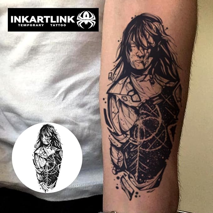 INKARTLINK Semi Permanent Tattoo, Creative Party Tattoo, Exquisite and Realistic Design, Interesting Tattoo Experience, Cruelty-free, Non-reflective, Waterproof (Half-Faced Stone Statue)
