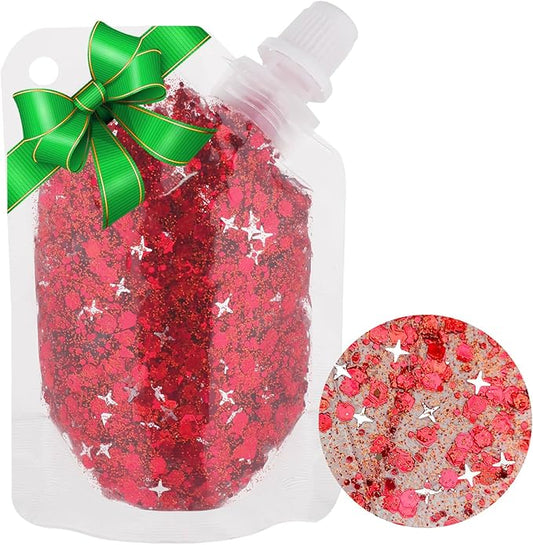 MEICOLY Red Body Glitter,Sparkling Christmas Face Glitter,Stocking Stuffers for Christmas,Glitter Face Paint for Women and Kids,Mermaid Sequins Chunky Glitter for Face,Body,Hair,Christmas Body Glitter