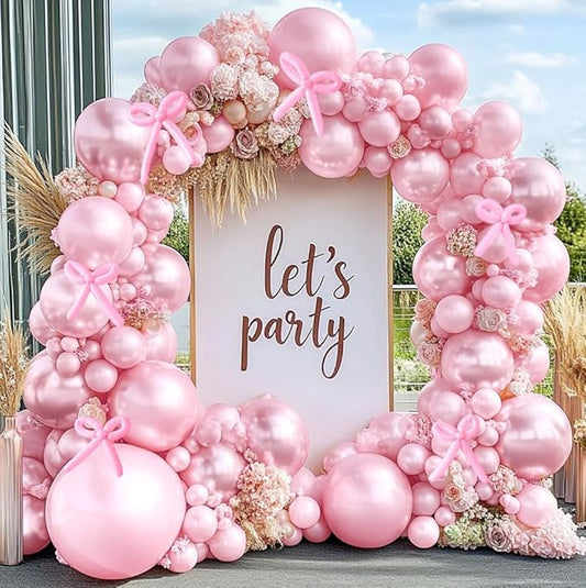 Pearl Pink Balloon Double Stuffed Pearl Balloons Garland Hot Baby Pink Arch Kit with Long Balloons Different Size for Birthday Wedding Girl Baby Shower Anniversary Decoration