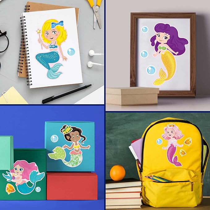 Make a Face Stickers - 32 Mermaid Sheets for Girls - Mermaid Birthday Party Favors - Kids Travel & Car Activities
