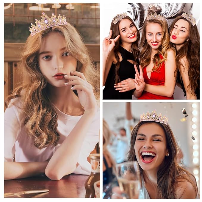 Birthday Crown Headband and Tiara - Adult Purple Crystal Crown with Sash