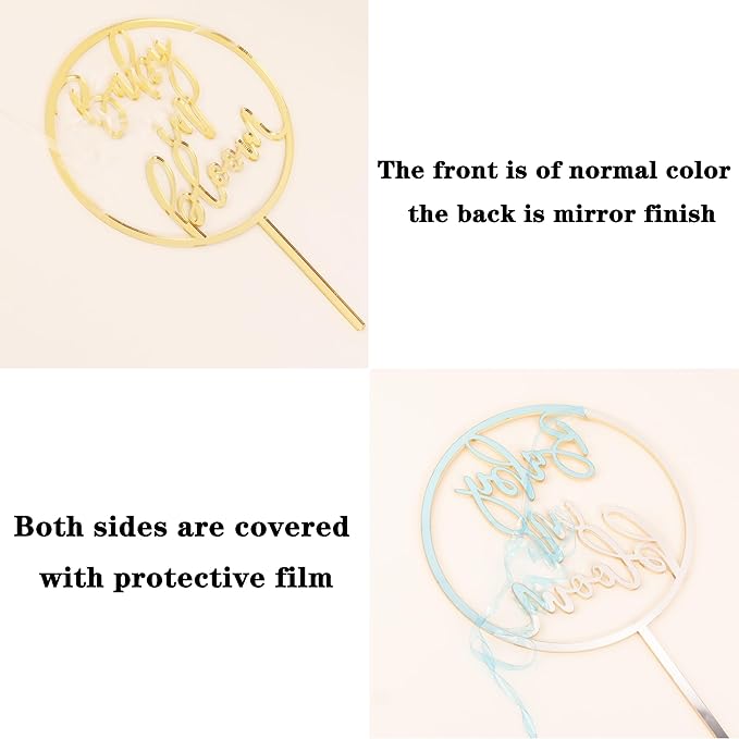 Oh Baby Cake Topper - Glitter Silver Acrylic Baby Shower Cake Decorations, Gender Reveal Cake Pick (Silver)