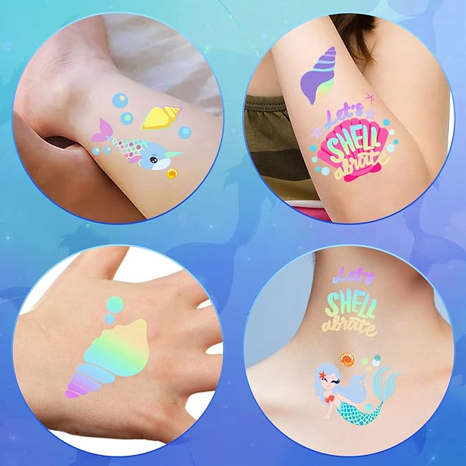 Mermaid Temporary Tattoos for Kids, 85+ Glitter Fake Tattoo, Pirate, Bluey, Dinosaur, Paw Patrol Sleeve Tattoos, Ocean Creatures & Animal, Birthday Party Gift for Boy & Girls