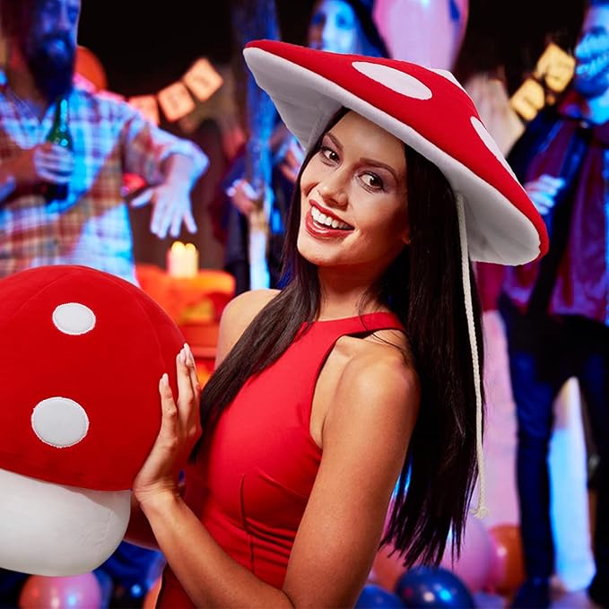Mushroom Red Plush Hat for Festival Decor | Carnival Party | Halloween | Role Play | Stage Performance | Cosplay Show