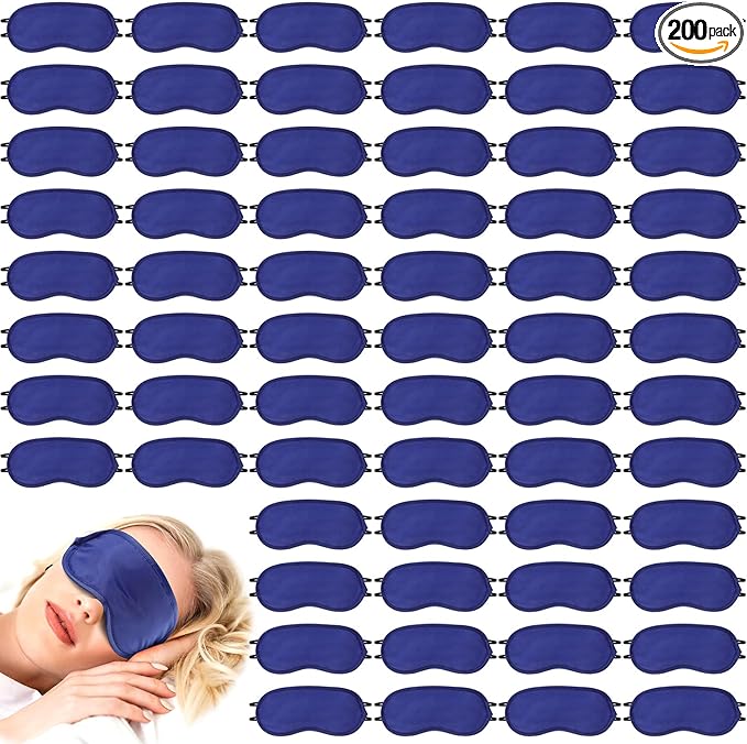 Tarpop 200 Pcs Eye Mask Sleeping Blindfold Eye Cover with Adjustable Strap for Games Party Team Building Travel Individually Wrapped Sleep Mask for Women Men(Blue)