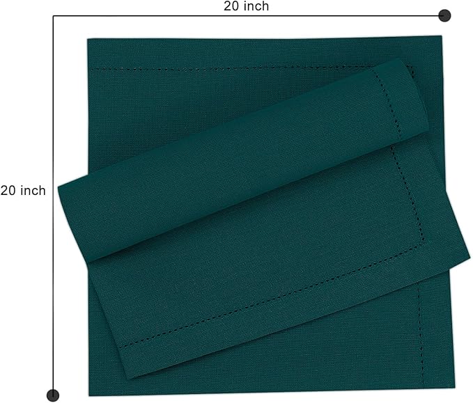 Ruvanti Premium Linen Napkins Set of 6-20x20 Inch, Classic Hemstitch, Mitered Corner Cloth Napkins ‎‎- Soft, Elegant Dinner Napkins Cloth Washable for Weddings, Parties, Everyday Use - Teal