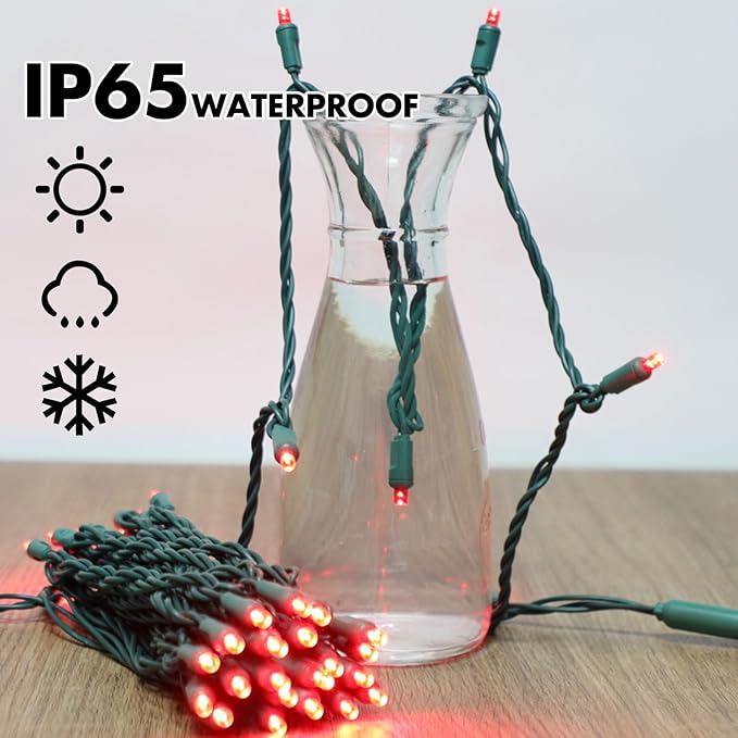 LAMPHOME 1200LED (24pk of 50L) String Lights, LED Christmas Lights, 6" SPACING,Green Wire, RED