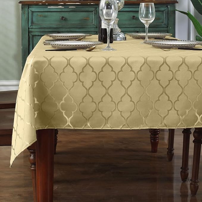 Jacquard Tablecloth Flower Pattern Polyester Table Cloth Spill Proof Dust-Proof Table Cover for Kitchen Dining Tabletop Decoration (Rectangle, 52" x 70" (4-6 Seats), Gold)