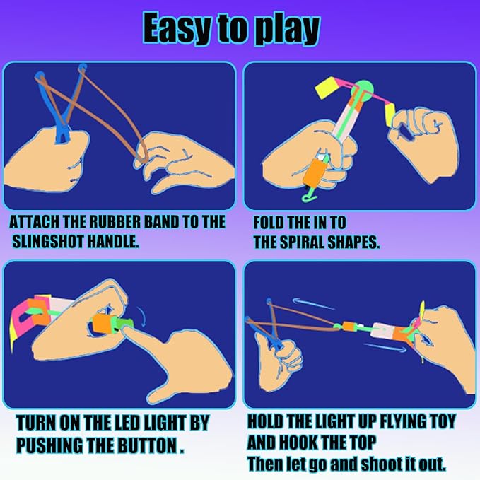 50 Pcs LED Flying Set, Flying Rocket Copters Outdoor Game Toys Glow in The Dark Party Supplies Party Favors for Kids 8-12,4-8, 25 Slingshot+25 Glow Helicopter