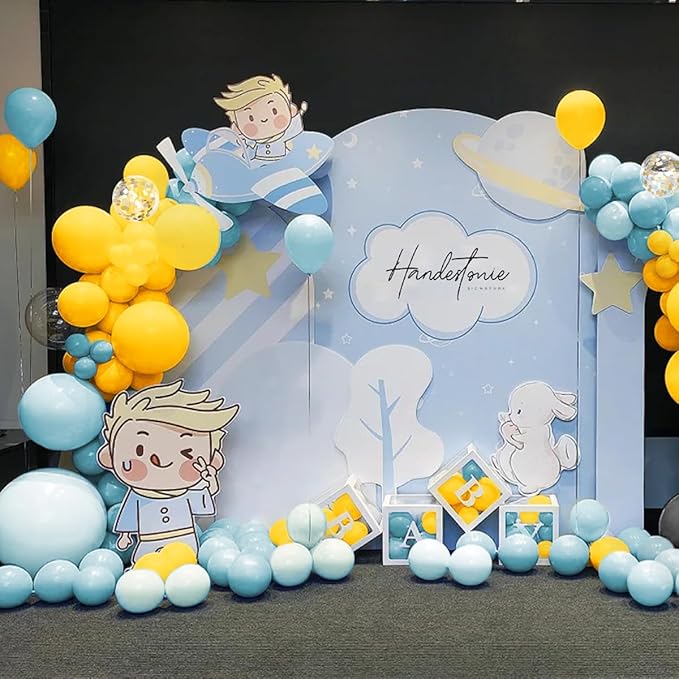 Black Yellow Blue Balloon Garland Arch Kit, 156 Matte Black Mustard Yellow Pastel Blue Balloons for Birthday Wedding Anniversary Baby Shower Bridal Party Decoration