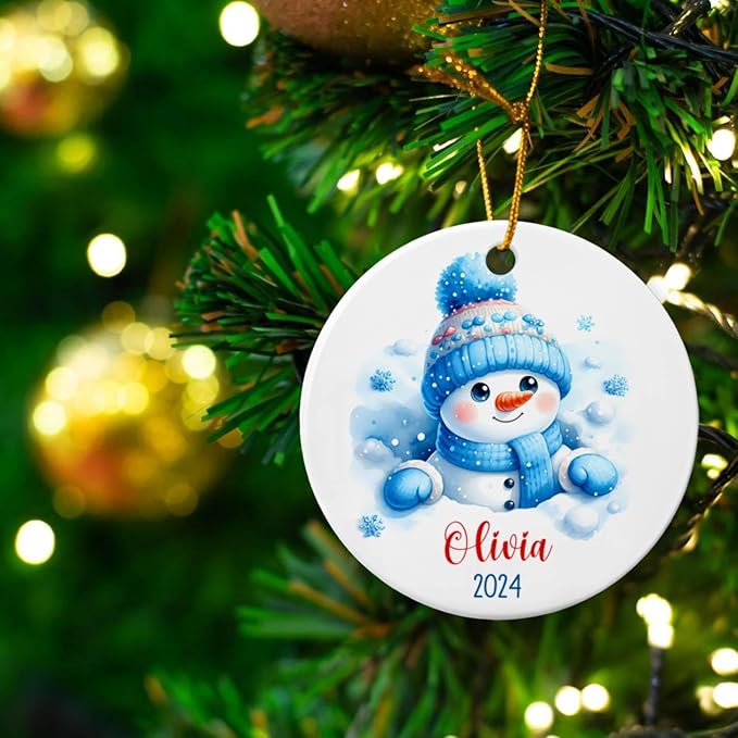 Personalized Snowman Ceramic Christmas Ornament 2025, Customized Keepsake Gift for Family, Kids, Friends, Cute Hanging Tree Decoration