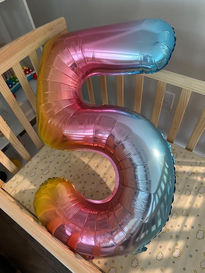 Smlpuame 40 Inch Number Balloons 0-9 Rainbow Gradient Large 5 Balloons, Digital Balloons for Party Celebration Decorations, Helium Foil Number Balloons for Wedding Anniversary