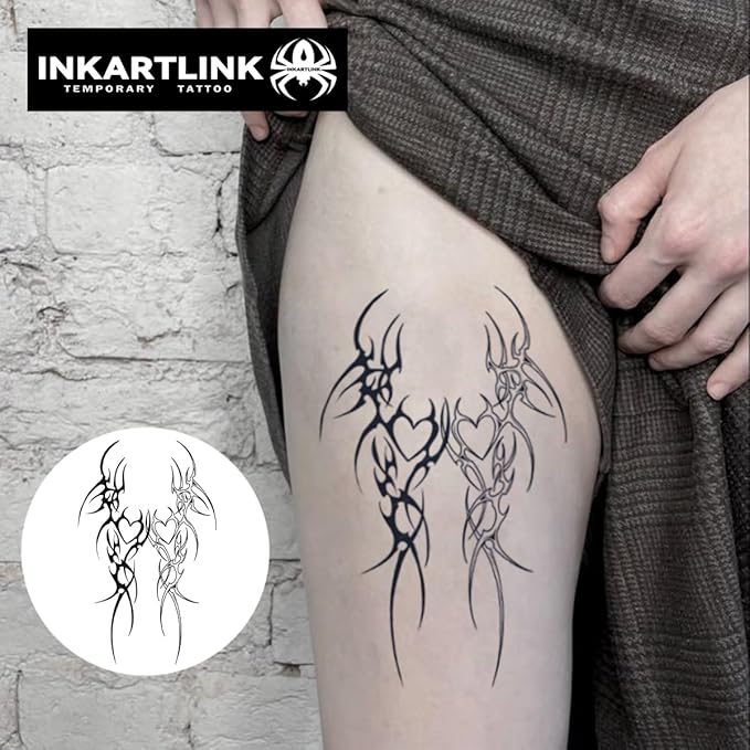 INKARTLINK Semi-Permanent Tattoos, Creative Party Mysterious Totem Tattoo, Exquisite and Realistic Design, Interesting Tattoo Experience, Cruelty-free, Non-reflective, Waterproof (Entwined Hearts)