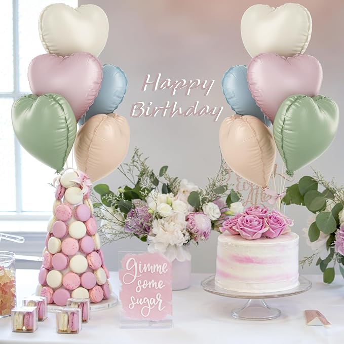 Pastel Colorful Heart Foil Balloons, 10PCS Assorted Rainbow Helium Balloons, 18Inch Heart Shaped Foil Balloon for Kids Birthday Valentines Wedding Bridal Baby Shower Easter Boho Party Decorations