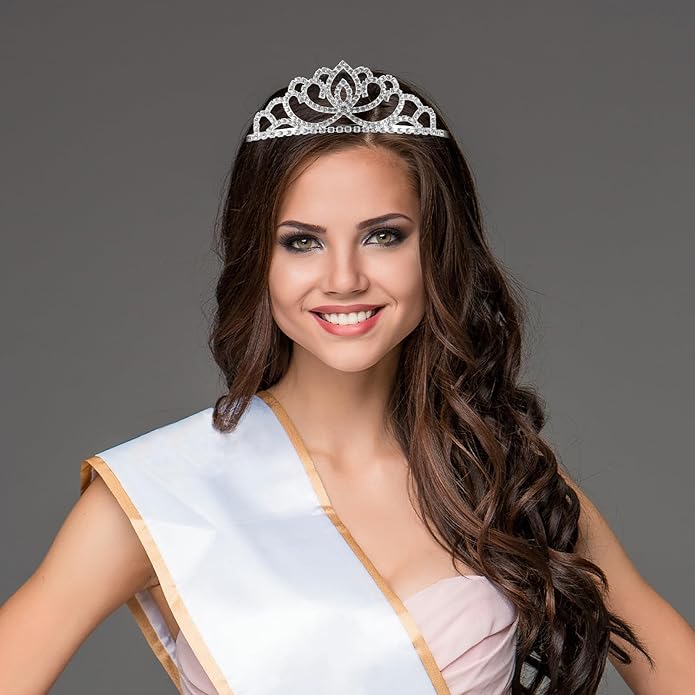 2Pcs Rhinestone Crowns:Silver Crystal Tiaras for Women Girls Princess Queen Wedding Bride Birthday Elegant Headpiece Party Prom Hair Accessories