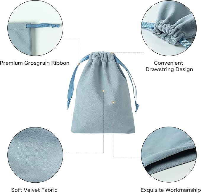QIANF 12pcs Dusty Blue Velvet Drawstring Bags 3x4 inches Small Velvet Cloth Gift Bags Jewelry Pouches for Storage Wedding Party Favor Christmas