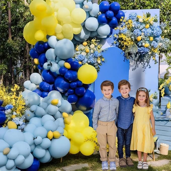Royal Blue Yellow Balloon Arch Kit Double Stuffed Navy Dark Blue Pastel Yellow Balloon Garland for Bridal Wedding Baby Shower Birthday Main Squeeze Lemon Pooh Summer Graduation Banana Party Decor