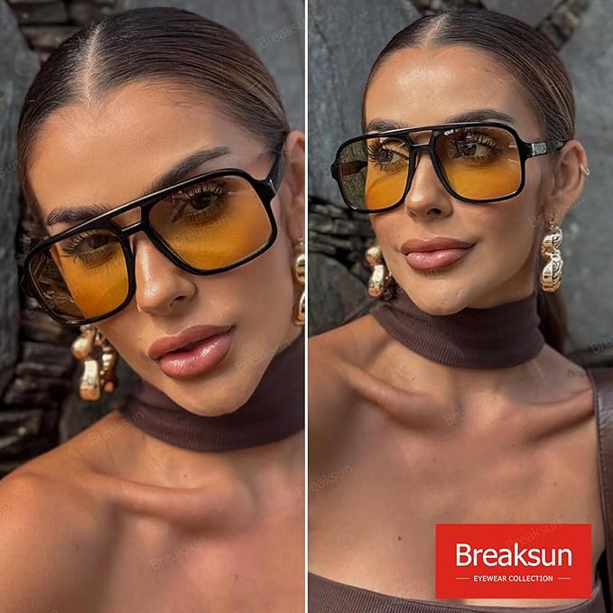 Retro Aviator Sunglasses for Women Men Trendy Classic 70s Square Green Aviator Sun Glasses Vintage Shades