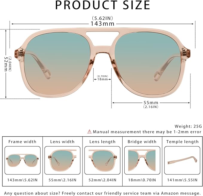 YDAOWKN Retro Square Aviator Sunglasses for Womens Mens Vintage 70s Double Bridge Sun Glasses