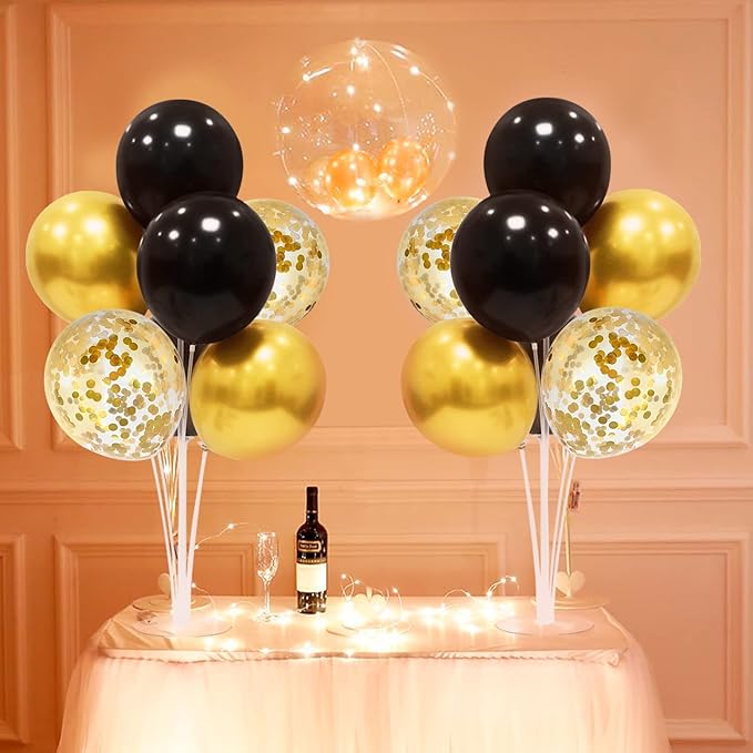 Black and Gold Party Decorations 4 Set Balloon Stand Table Centerpieces for Men's Women's Birthday Wedding Retirement Anniversary Graduation New Years Eve Party Supplies 2026