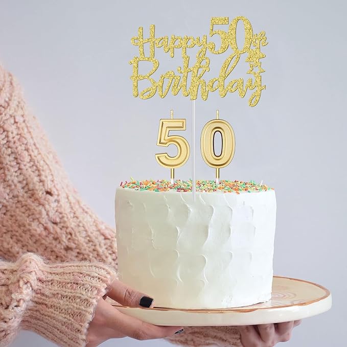 50th Birthday Decorations for Women Gold with 50th Birthday Sash and Tiara, Cake Topper and Candles, Number Balloons, 50 Year Old Gifts for Women