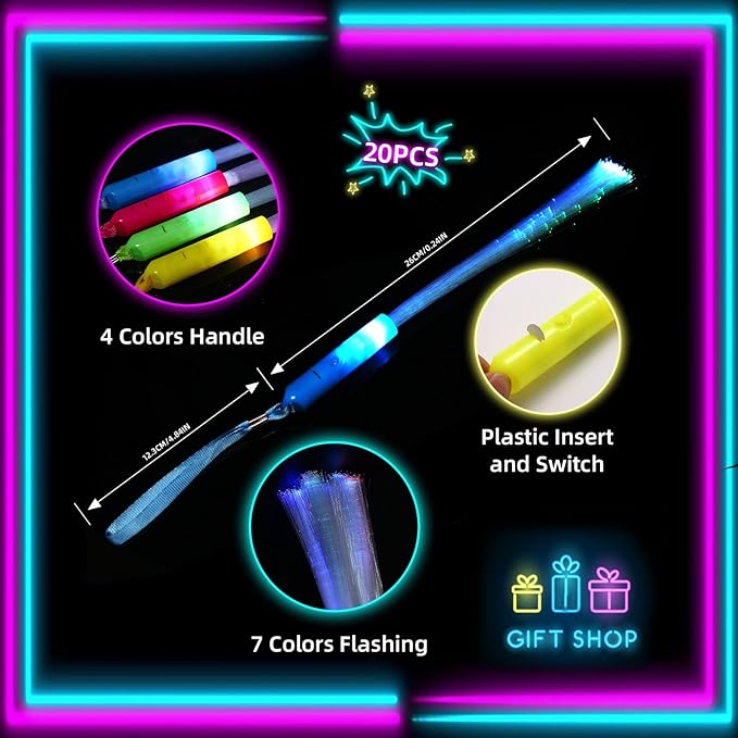 258 PCS Glow in the Dark Party Supplies,20 PCS Glow Fiber Optic Wands,20 PCS LED Glasses and 200PCS Glow Sticks Bulk Party Pack,18 Connector,New Years Eve, Wedding,Concert,Birthday
