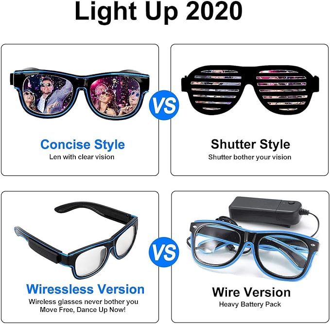 YouRfocus Wireless LED Light Up Glasses Glow in the Dark Neon Rave Glasses for Rave Party, EDM, Halloween, Christmas (Purple)