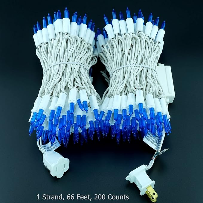 YULETIME 200 Blue LED Christmas Lights with White Wire, Pack of 2 Strands 33 Feet 100 Lights UL Certified Holiday String Light Set